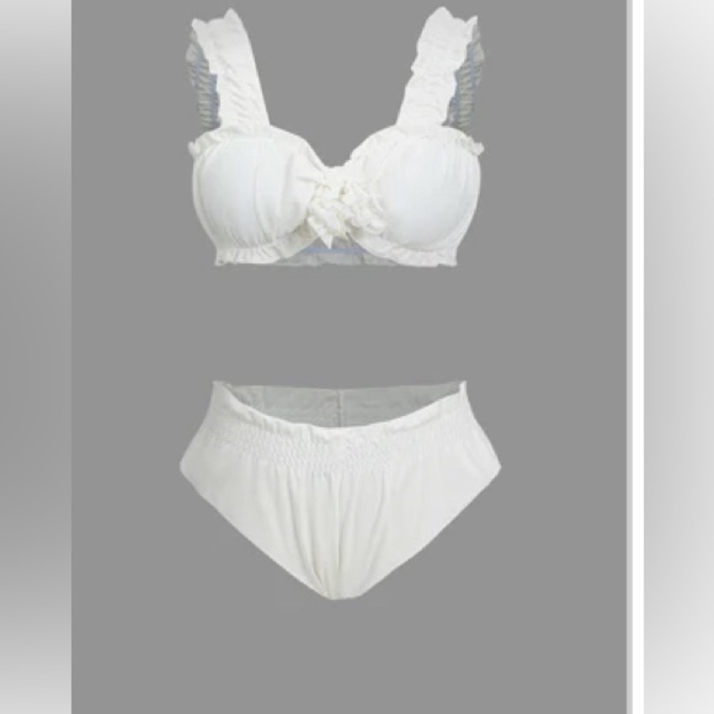 Knot Frill Trim Bikini Swimsuit Set